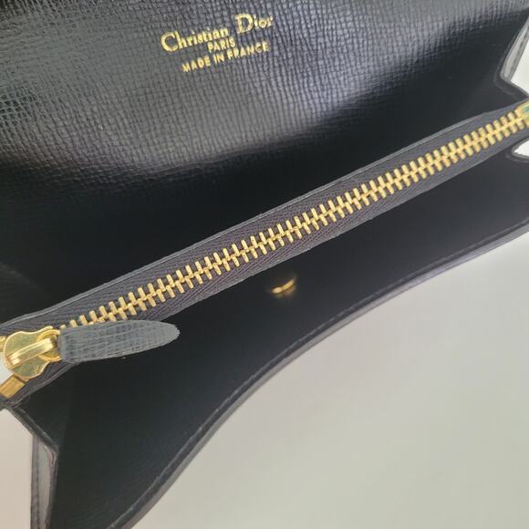 Christian Dior Vintage Leather Envelope Wallet Black Card Money Medium Designer - Picture 3 of 9